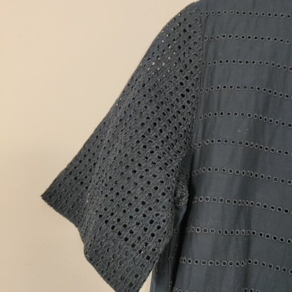 Gap Navy Blue Eyelet Short Sleeve Dress Tall Size 8 Bohemian Boho Cotton - Picture 7 of 10